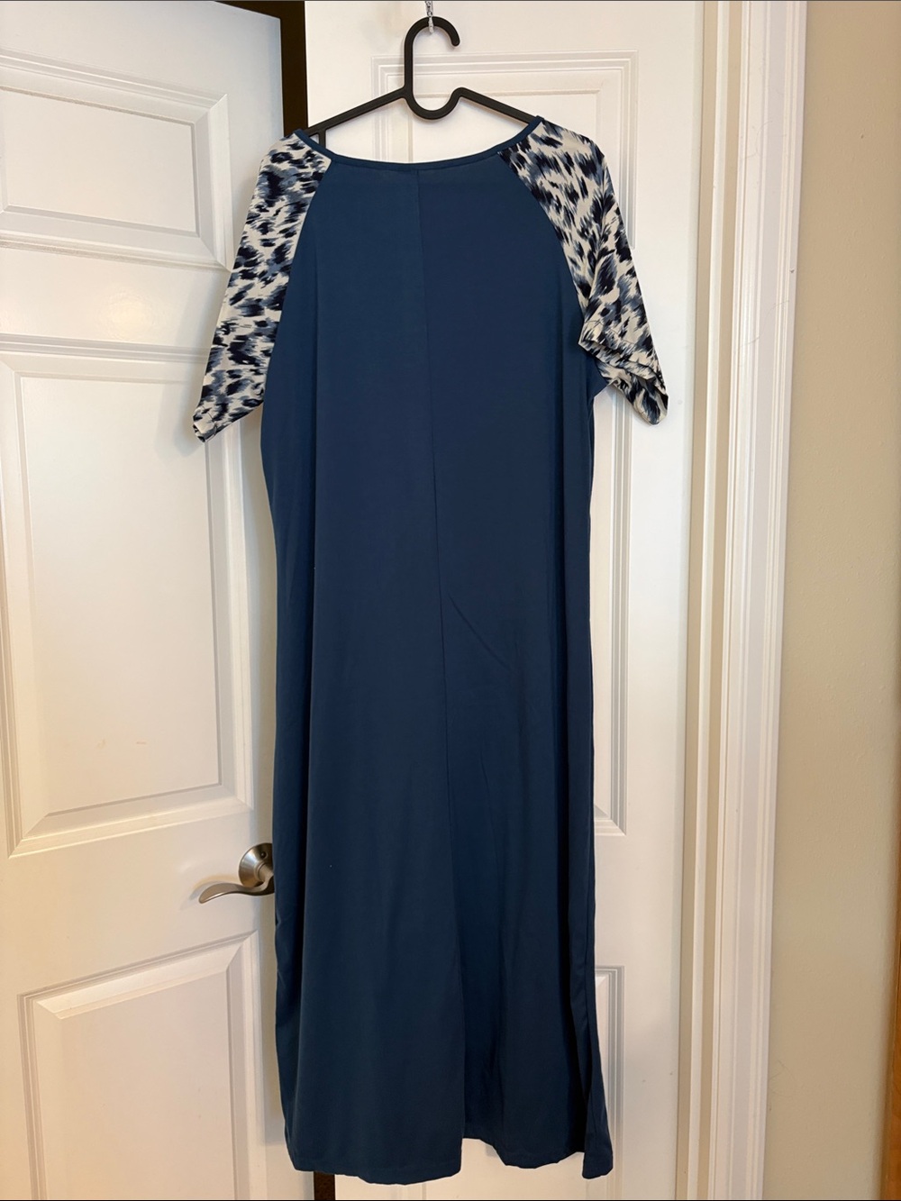 Navy Midi Dress with Patterned Raglan Sleeves - Picture 5 of 5